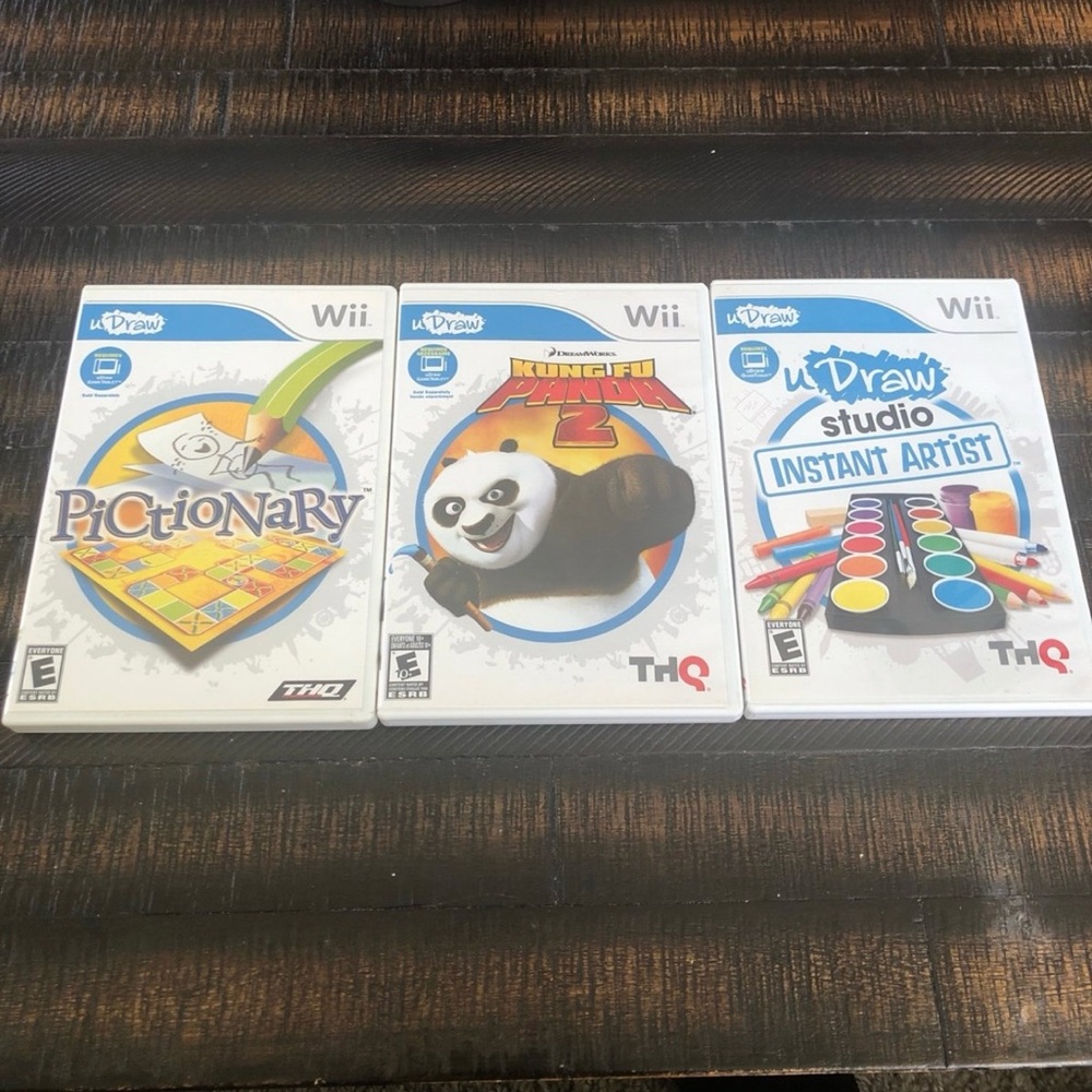 Nintendo Wii THQ Game Bundle - Pictionary, Kung Fu Panda 2, uDraw Studio